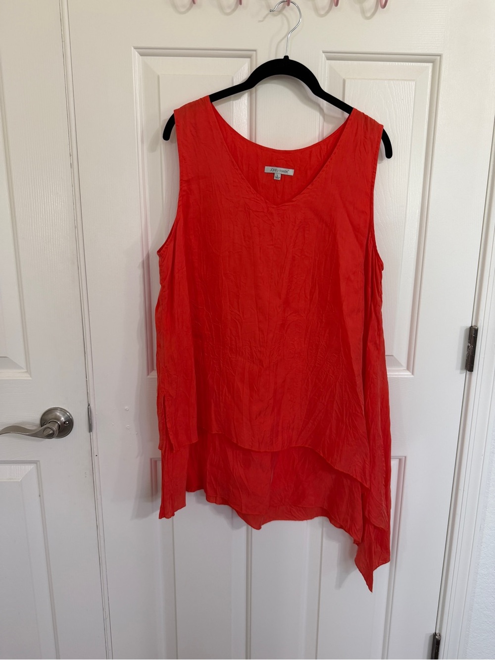 John Mark L Orange Cupro Viscose Layered Asymmetrical Tunic Tank Lagenlook